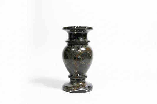Vintage black marble vase by Stone Textile Studio with smooth, polished surface and classic cylindrical shape.