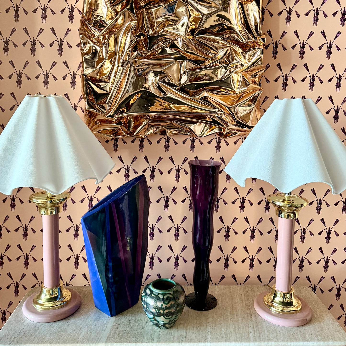 Post Mod Jewel Tone Vessel by The Vault Creative featuring a vibrant, colorful ceramic decor piece with a glossy finish.