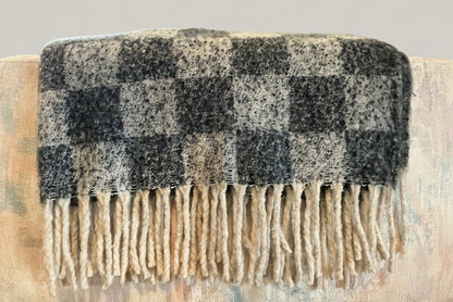 French Cozy Chunky Checkered Throw from The Vault Creative, soft knit blanket with a cozy checkered pattern.