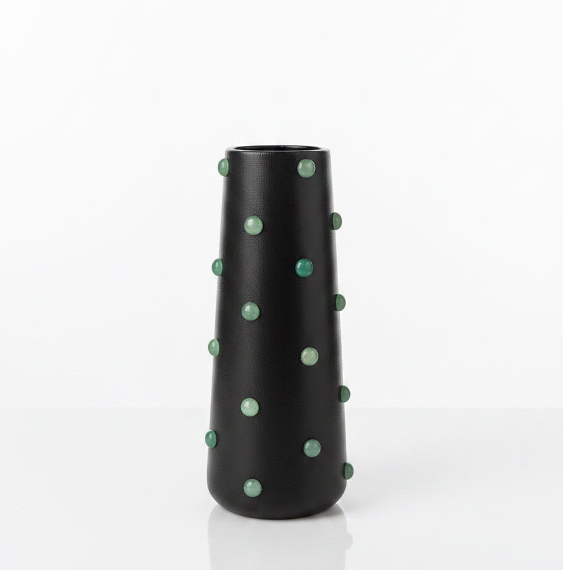 P. Grunsfeld Studded 10-inch ceramic vase by The Vault Creative with a textured, studded surface and a sleek, modern design.