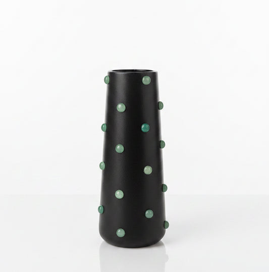 P. Grunsfeld Studded 10-inch ceramic vase by The Vault Creative with a textured, studded surface and a sleek, modern design.