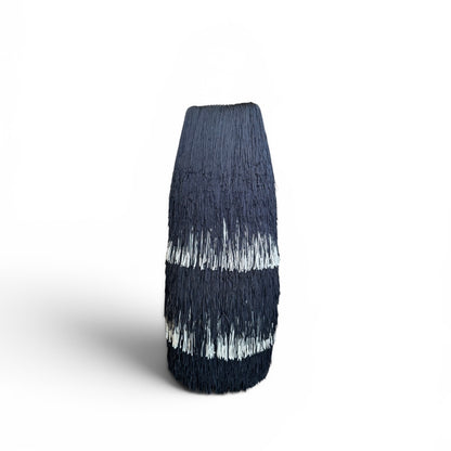 Amber Rene Hansen Eloise ARH Fringe Vase with textured fringe design, cylindrical shape, and neutral tone.