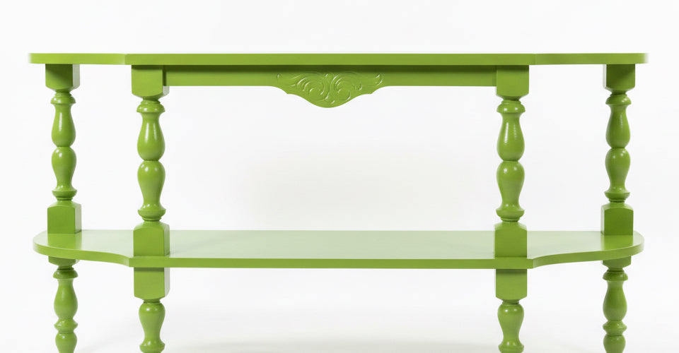 Acid green 70’s style casepiece cabinet by The Vault Creative with sleek, vintage-inspired design and wooden legs.