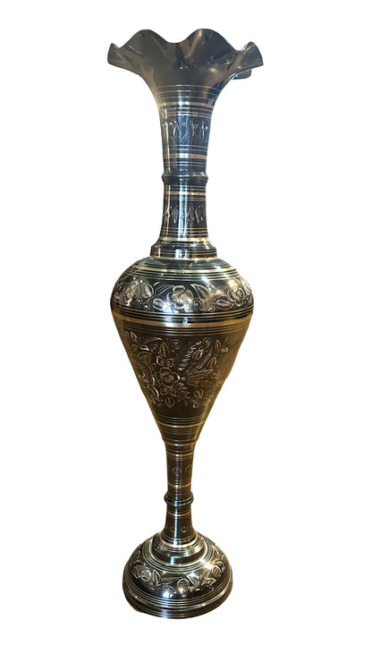 Large vintage Indian vase with intricate patterns, crafted by The Vault Creative, showcasing traditional craftsmanship and detailed design.