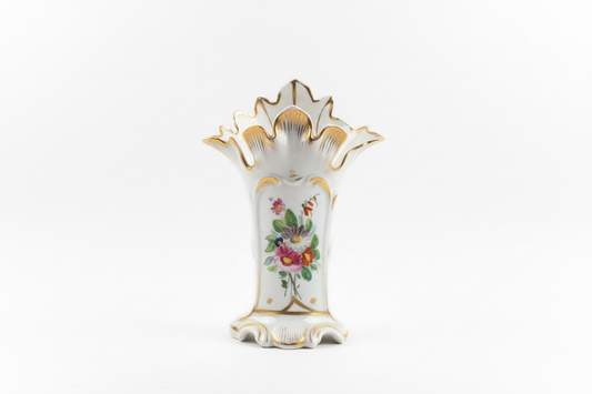 French flower vase by The Vault Creative, featuring a classic ceramic design with a narrow neck and floral pattern.