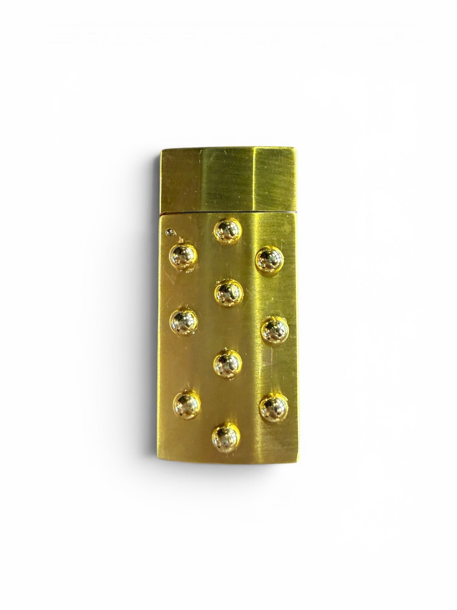P. Grunsfeld Stoner Lighter by The Vault Creative, close-up of sleek metal lighter with engraved design and ignition mechanism.
