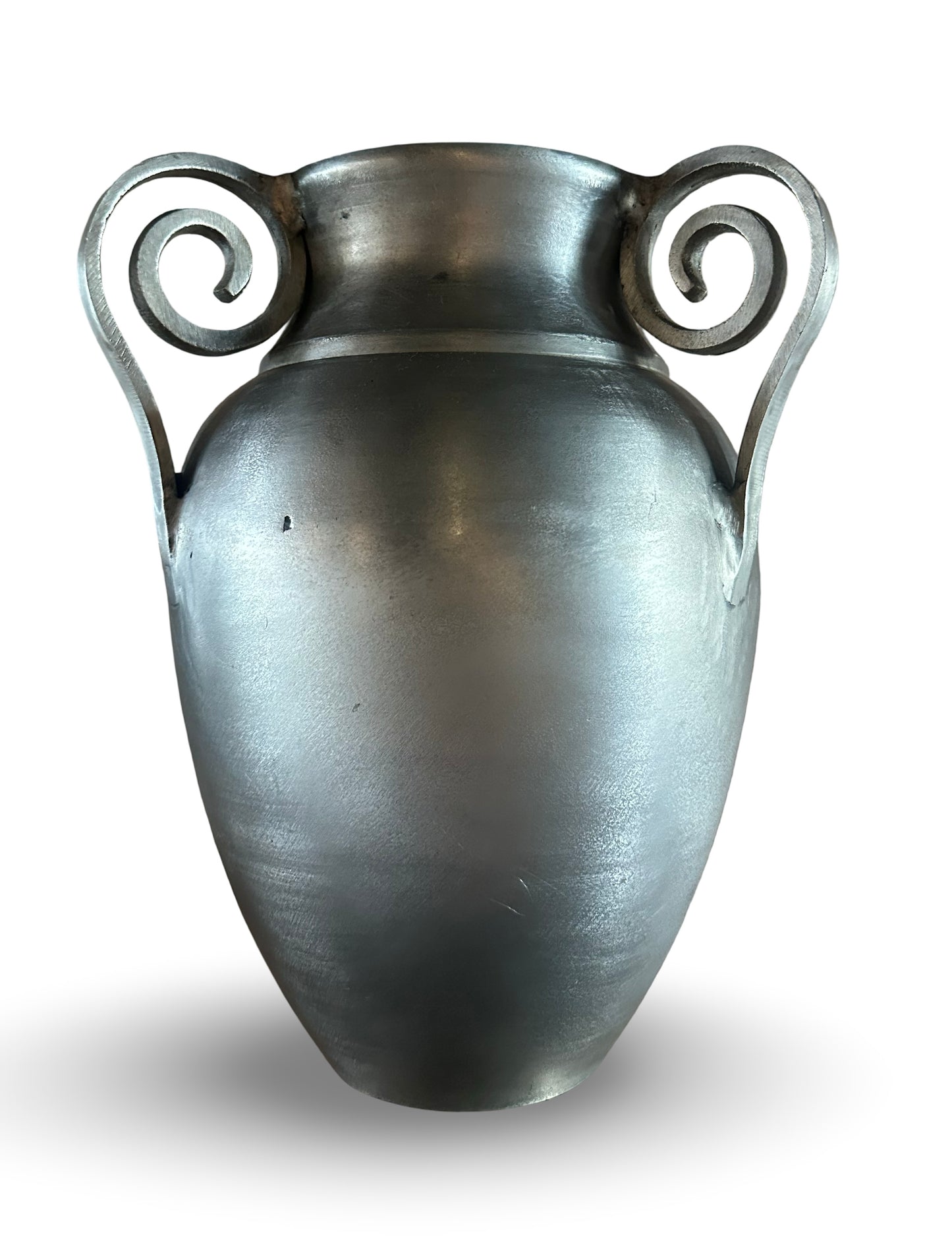 Cast metal urn vase by Ozmun Home featuring a classic design, with a smooth, rounded body and decorative base.