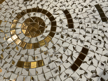 Glam gold tiled coffee table by The Vault Creative with a sleek modern design and shiny gold surface.