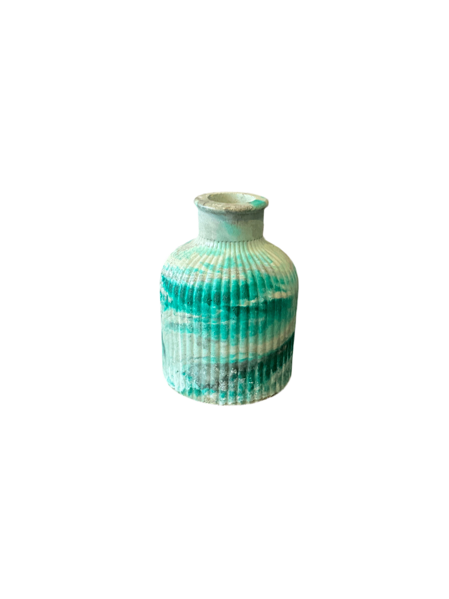 Emerald marble tabletop jar by Stone Textile Studio, featuring a smooth, polished green marble surface with a rounded shape.