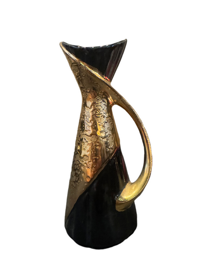 Black and gold handle vase by Stone Textile with elegant design and shiny finish, perfect for decorative floral arrangements.