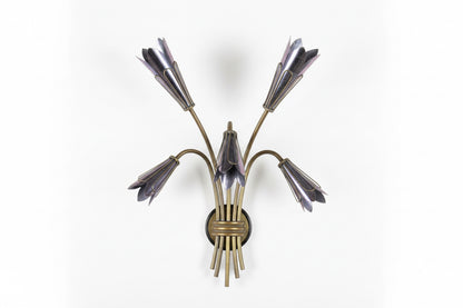 Pair of vintage French flower sconces with ornate metal design and floral accents, perfect for antique-inspired decor.