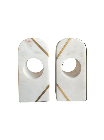 Marble & Brass Inlay Sculptural Bookends - Pair