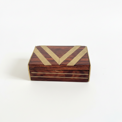 French brass inlay mini box from The Vault Creative showing detailed brass inlay design on a small decorative storage box