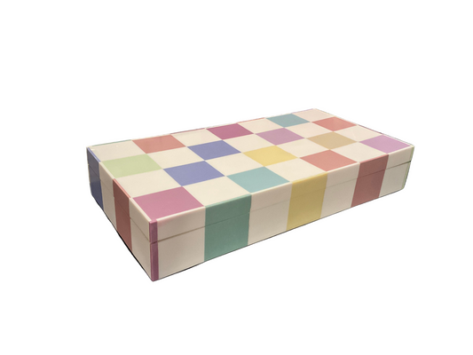 Pastel decorative jester box by The Vault Creative, featuring colorful design and playful jester motif for decorative use.