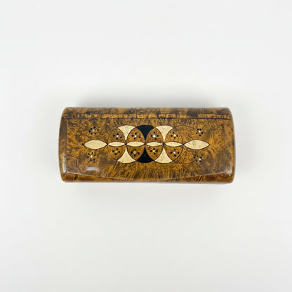 French Wood Inlay Box by The Vault Creative featuring intricate wood inlay design and polished wooden surface.