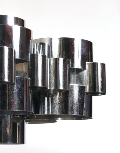 Chrome Cloud Chandelier by Ozmun Home featuring sleek, modern design with multiple hanging glass or crystal elements.