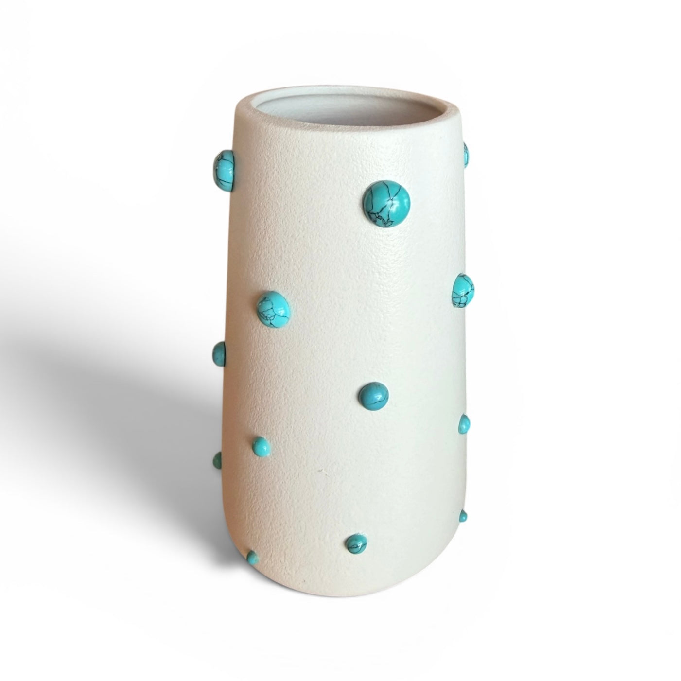 Turquoise Mixy Vase by P. Grunsfeld, 6-inch ceramic decorative vase with vibrant turquoise glaze, designed by The Vault Creative.