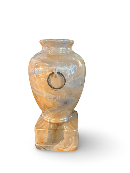Hand painted ceramic amphora vase by The Vault Creative with intricate colorful designs and a classic shape.