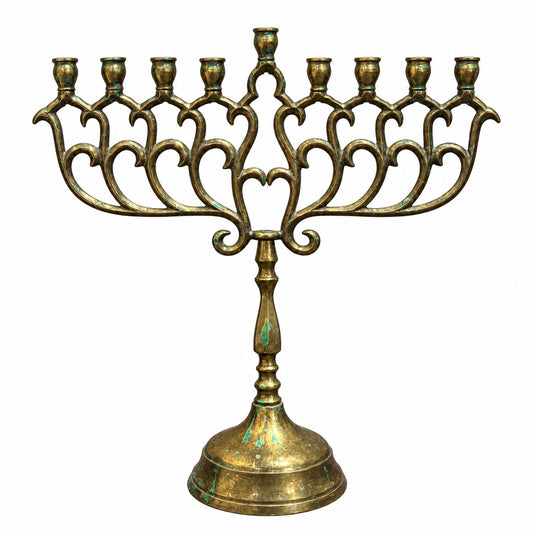 Ornate Brass-Toned Hanukkah Menorah