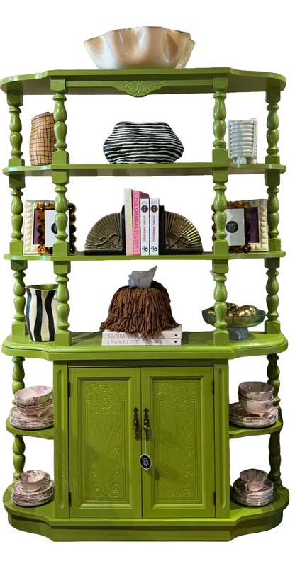 Acid green 70’s style cabinet casepiece by The Vault Creative with sleek modern design and vintage-inspired details.