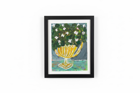 Colorful flower painting on a vase by The Vault Creative, showcasing vibrant blooms and detailed brushwork in a decorative art piece.