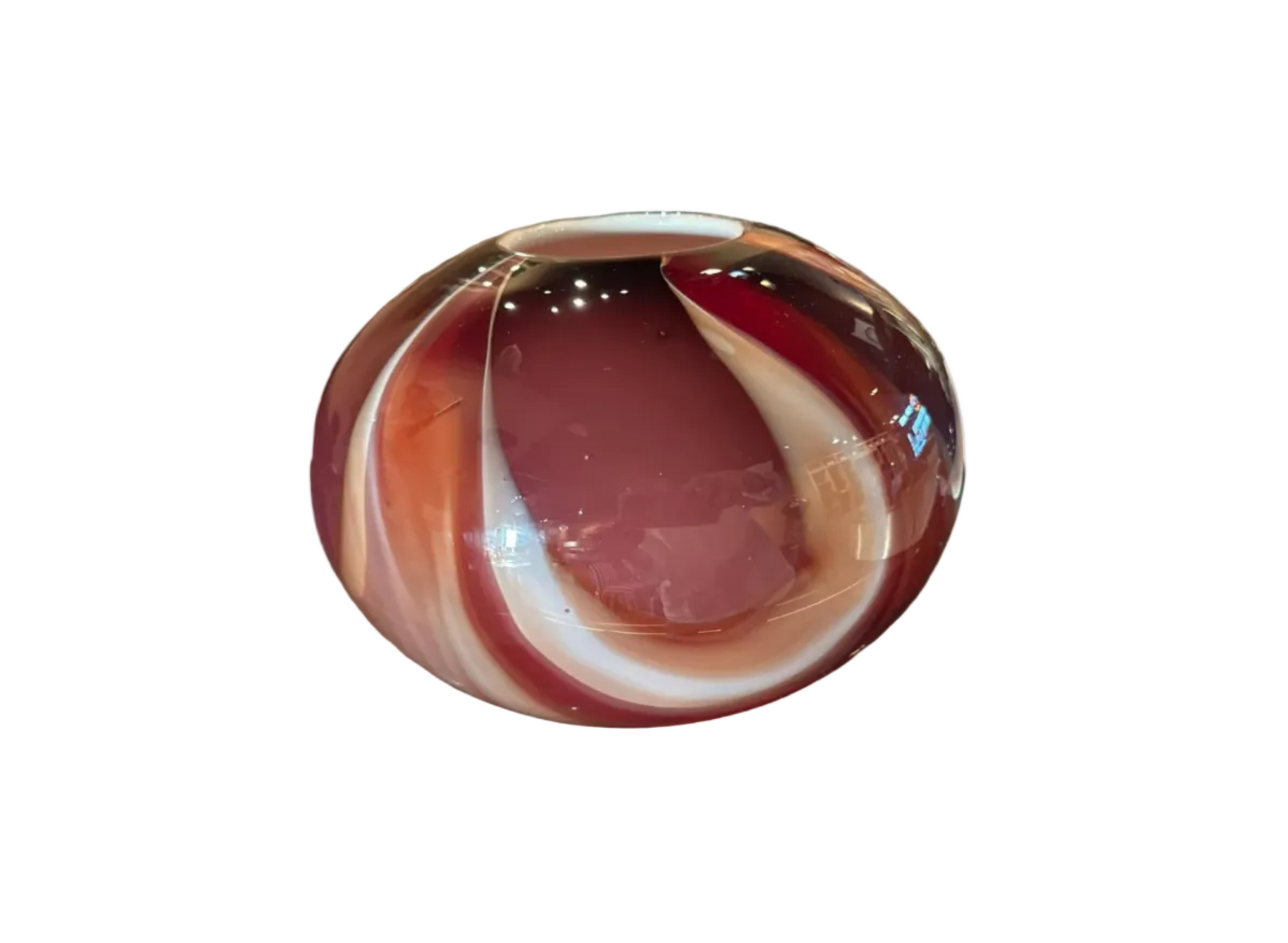 Maroon swirl ceramic vase from The Vault Creative with a glossy finish, showcasing its elegant, curving design.