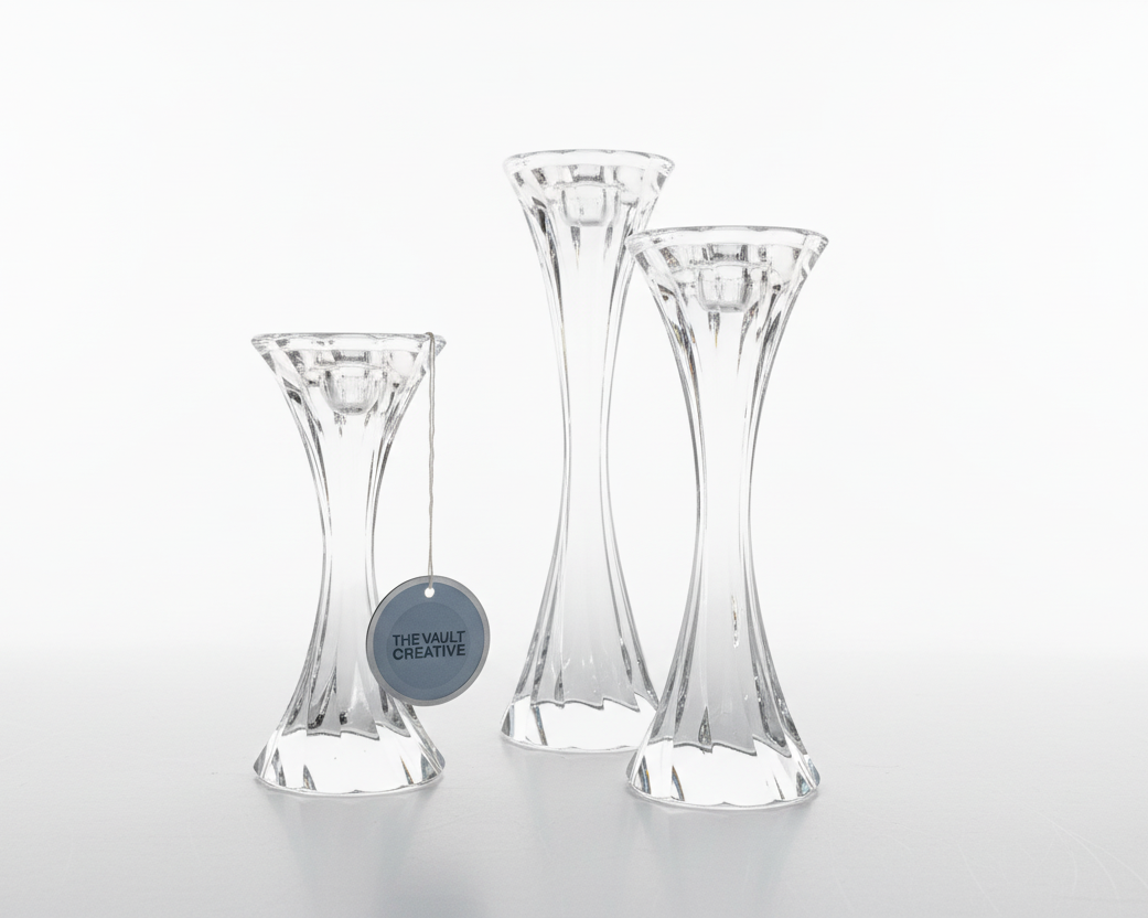 Set of Ozmun Home twisted crystal candle holders with elegant, spiral design perfect for decorative lighting or centerpieces.