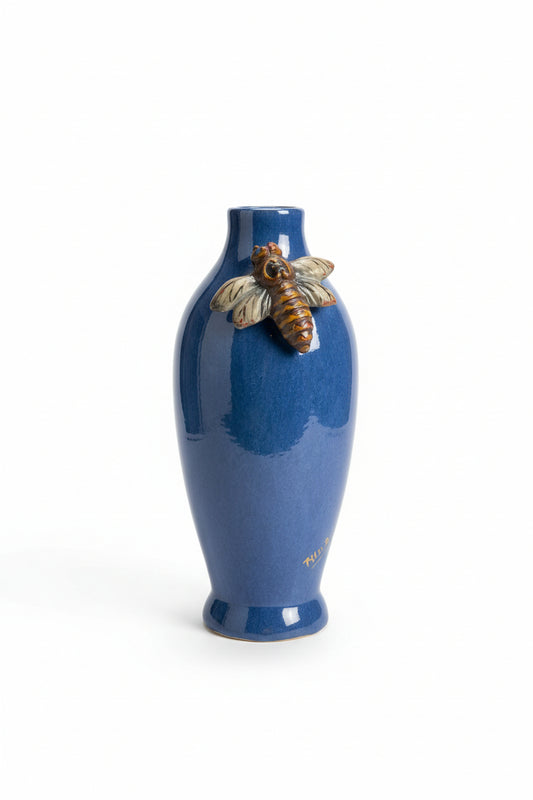 Vintage bee-themed ceramic vase by The Vault Creative with intricate bee details and a classic, rustic design.