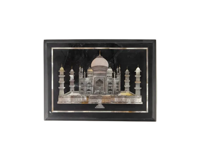 Vintage Taj Mahal stone decorative box by Ozmun Home, featuring intricate carvings and traditional Indian design.