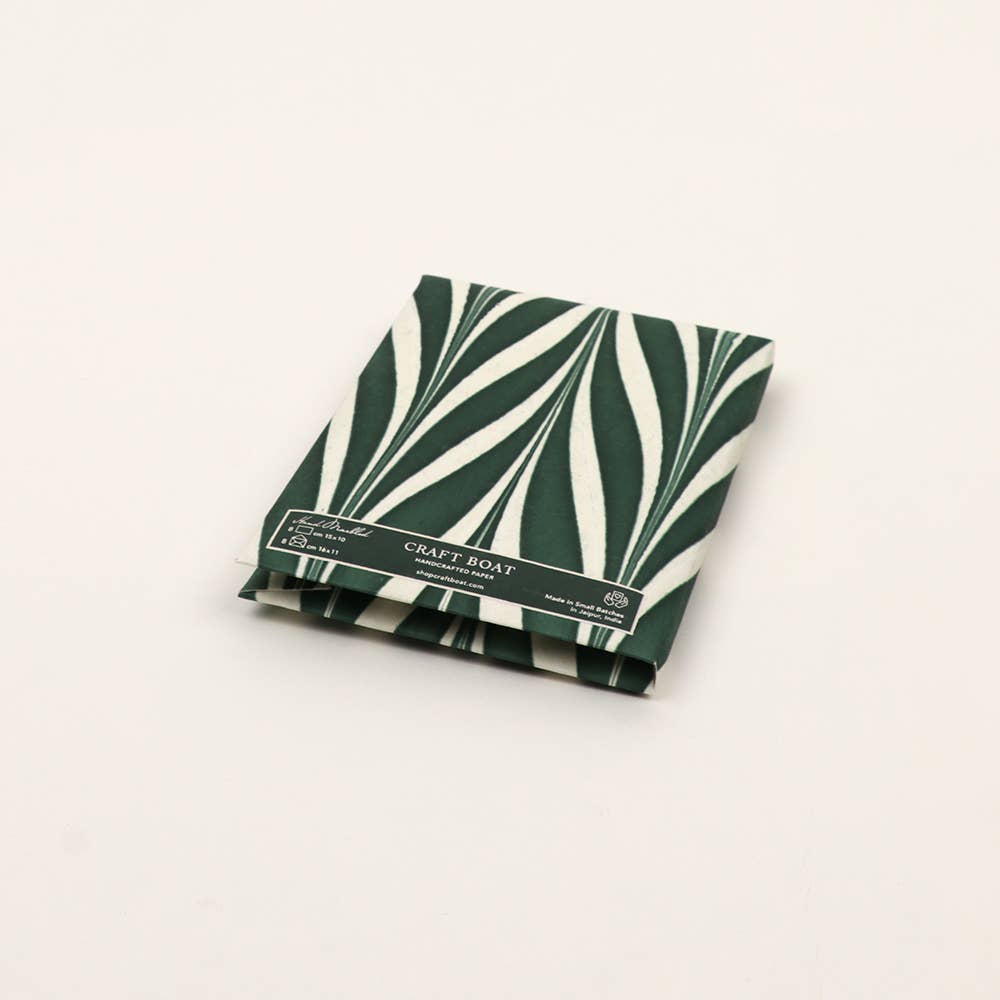 Green hand-marbled greeting card set by Craft Boat, featuring beautifully designed eco-friendly stationery with unique marbled patterns.