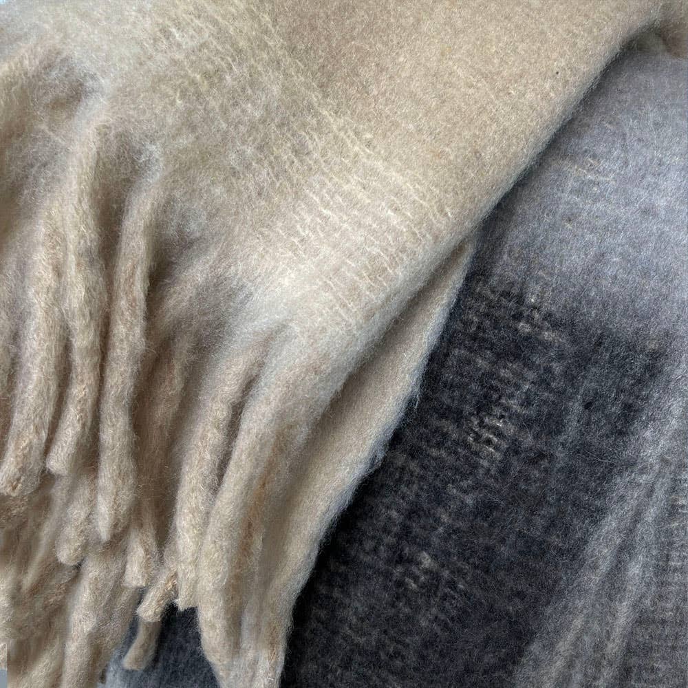 Malagoon Zapotec soft grey recycled throw blanket with textured woven pattern