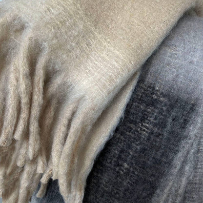 Malagoon Zapotec soft grey recycled throw blanket with textured woven pattern
