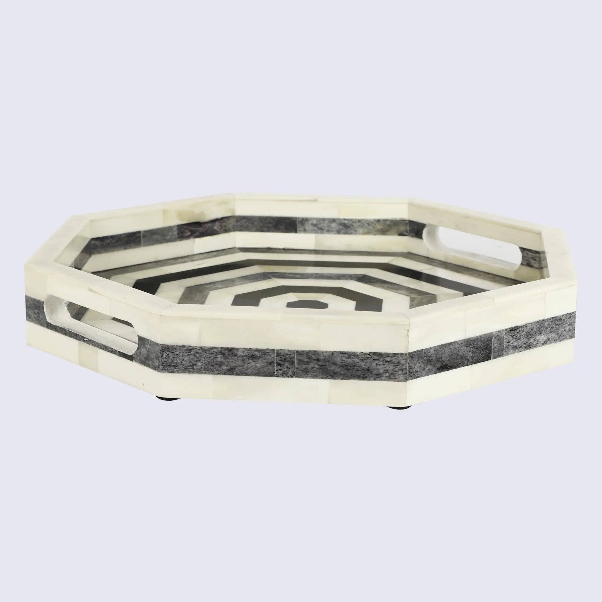 Bone inlay decorative tray with intricate Athens Dionysis design, 12x12 inches, by ST x OH.