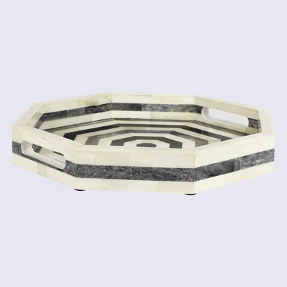 Bone inlay decorative tray with intricate Athens Dionysis design, 12x12 inches, by ST x OH.
