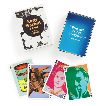 Warhol Pop Art playing card deck by Chronicle Books, featuring vibrant, artistic designs on standard playing cards.