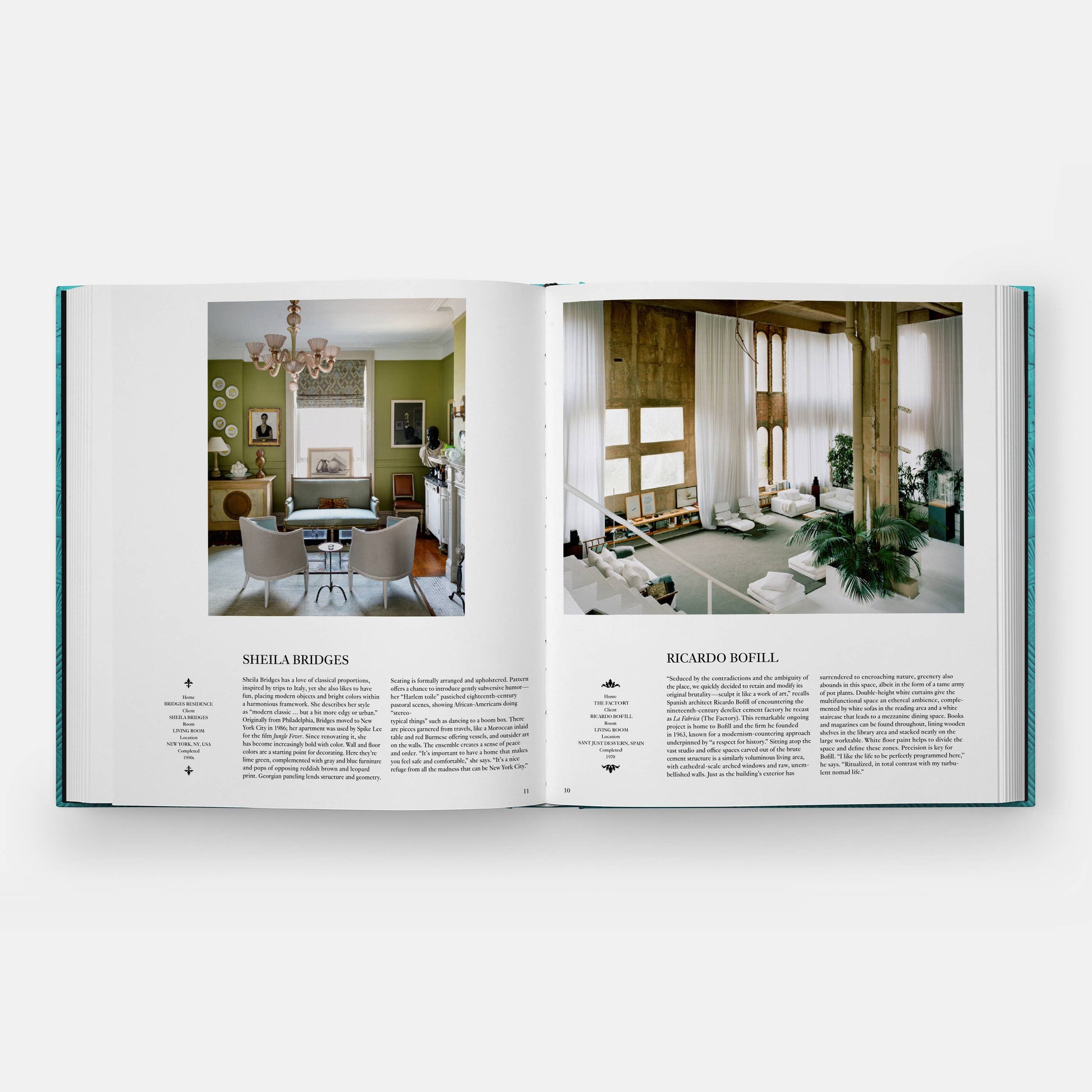 Sky blue cover of Phaidon Interiors: The Greatest Rooms of the Century book with elegant typography and interior design images.