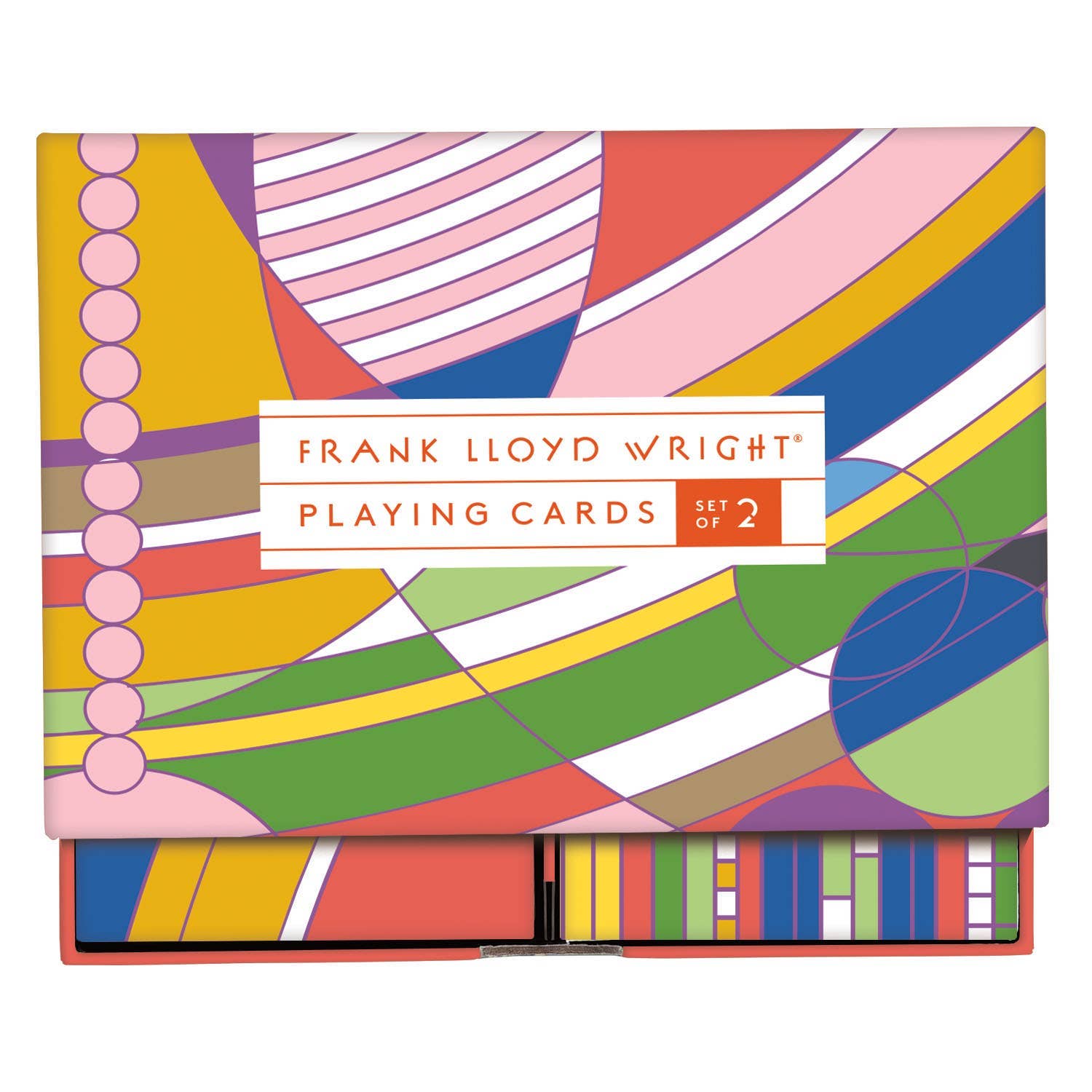 Frank Lloyd Wright playing card set by Chronicle Books, featuring artistic designs inspired by the famous architect's style.