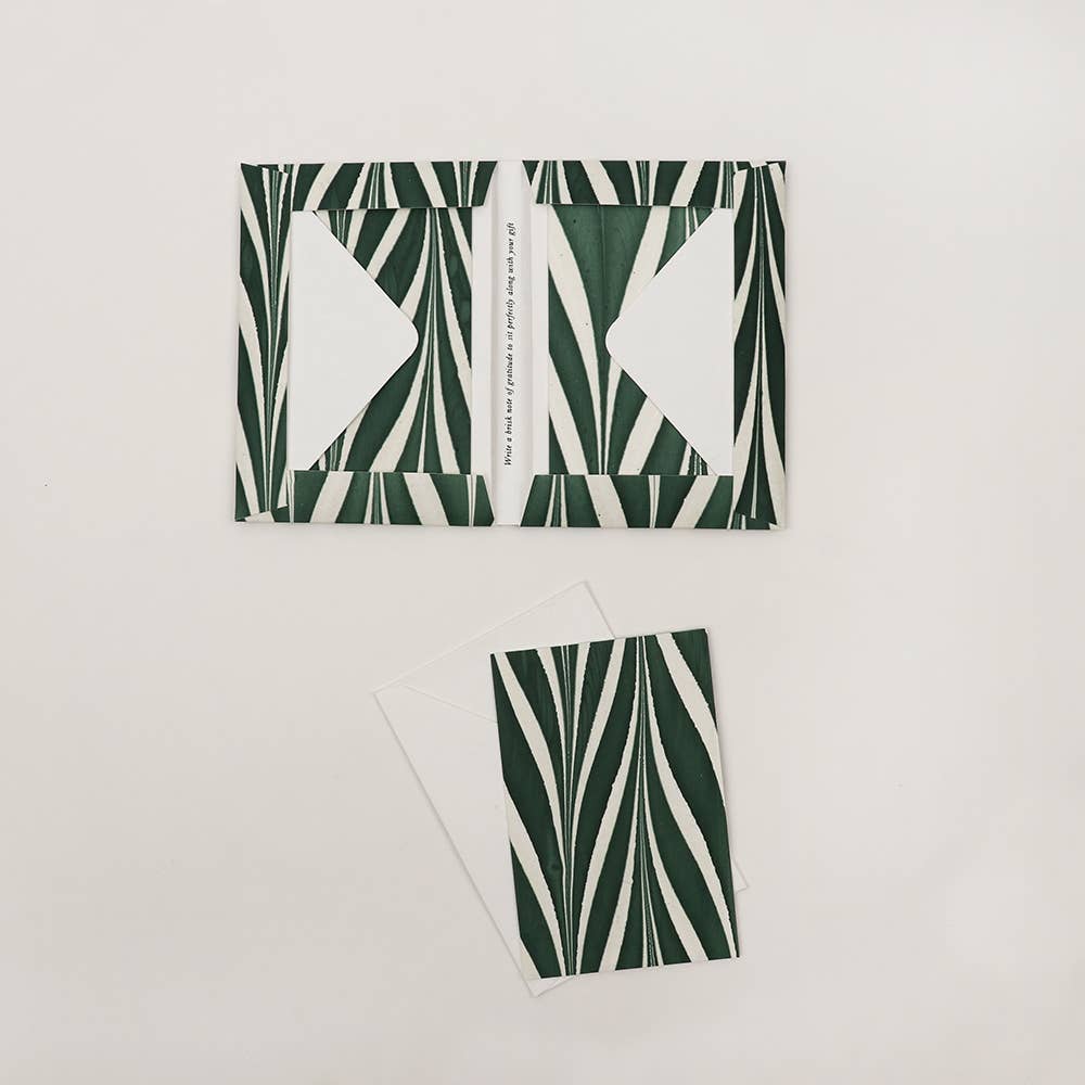 Green hand-marbled greeting card set by Craft Boat, featuring unique artistic designs on folded paper cards.