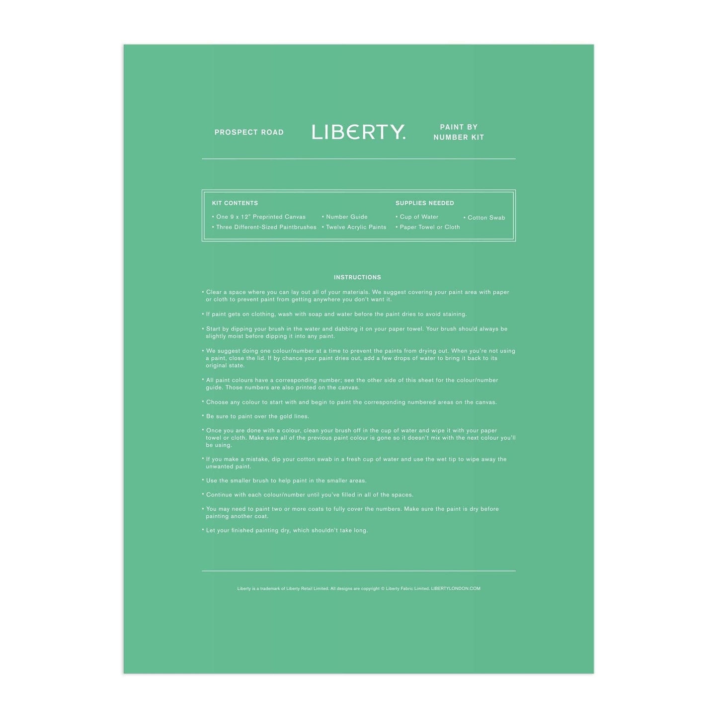 Liberty Prospect Road 9x12 paint by number kit from Chronicle Books featuring a scenic landscape design for painting.