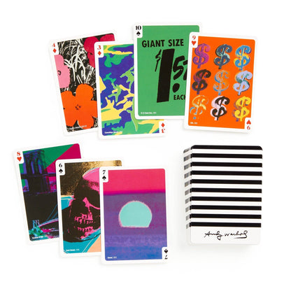 Warhol Pop Art playing card deck by Chronicle Books, featuring colorful, artistic playing cards with vibrant pop art designs.