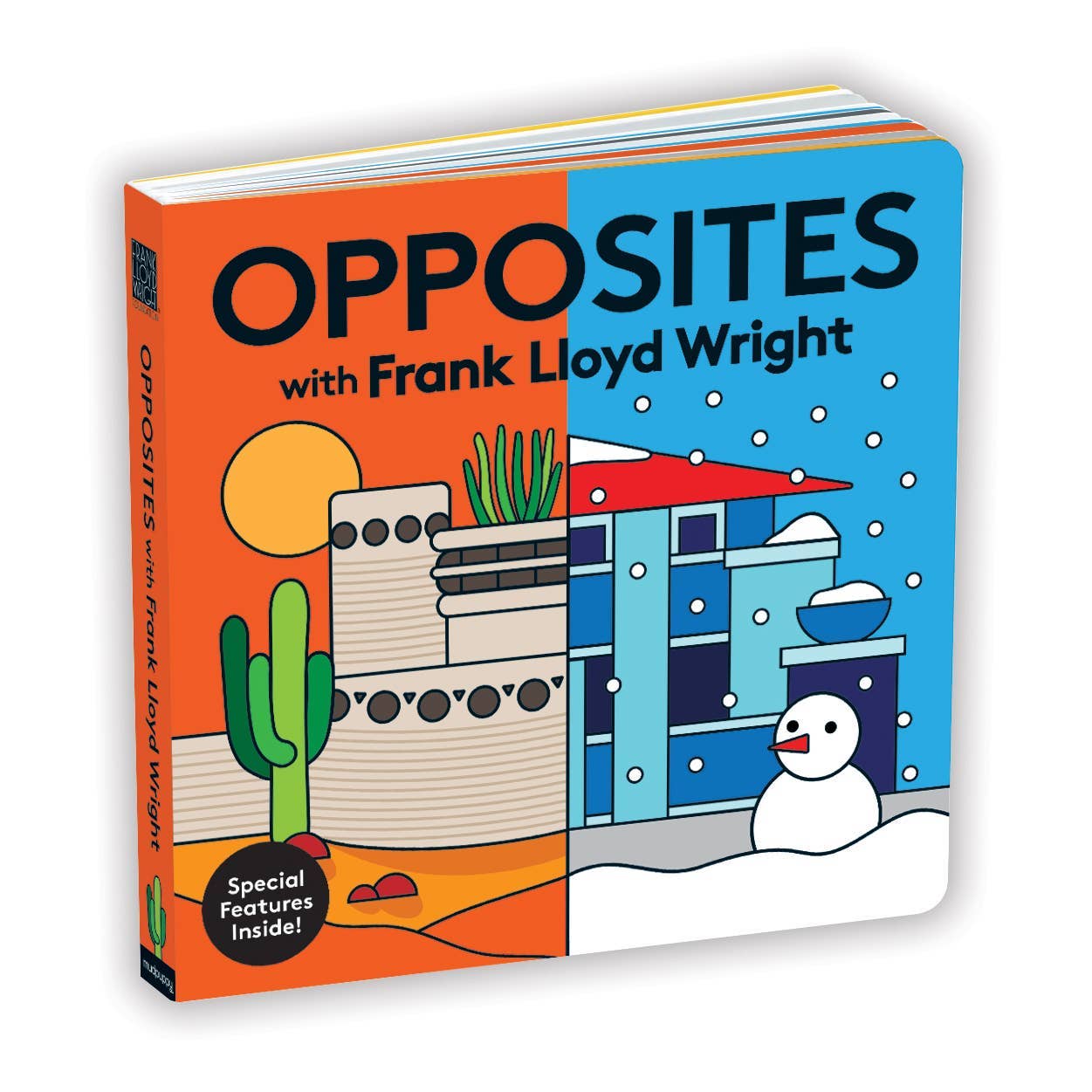 Opposites board book by Chronicle Books featuring Frank Lloyd Wright-inspired illustrations for young children.