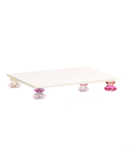 White diamond stack crystal tray by Allison Pearl Design, featuring a sleek, elegant design with sparkling stacked crystal layers.