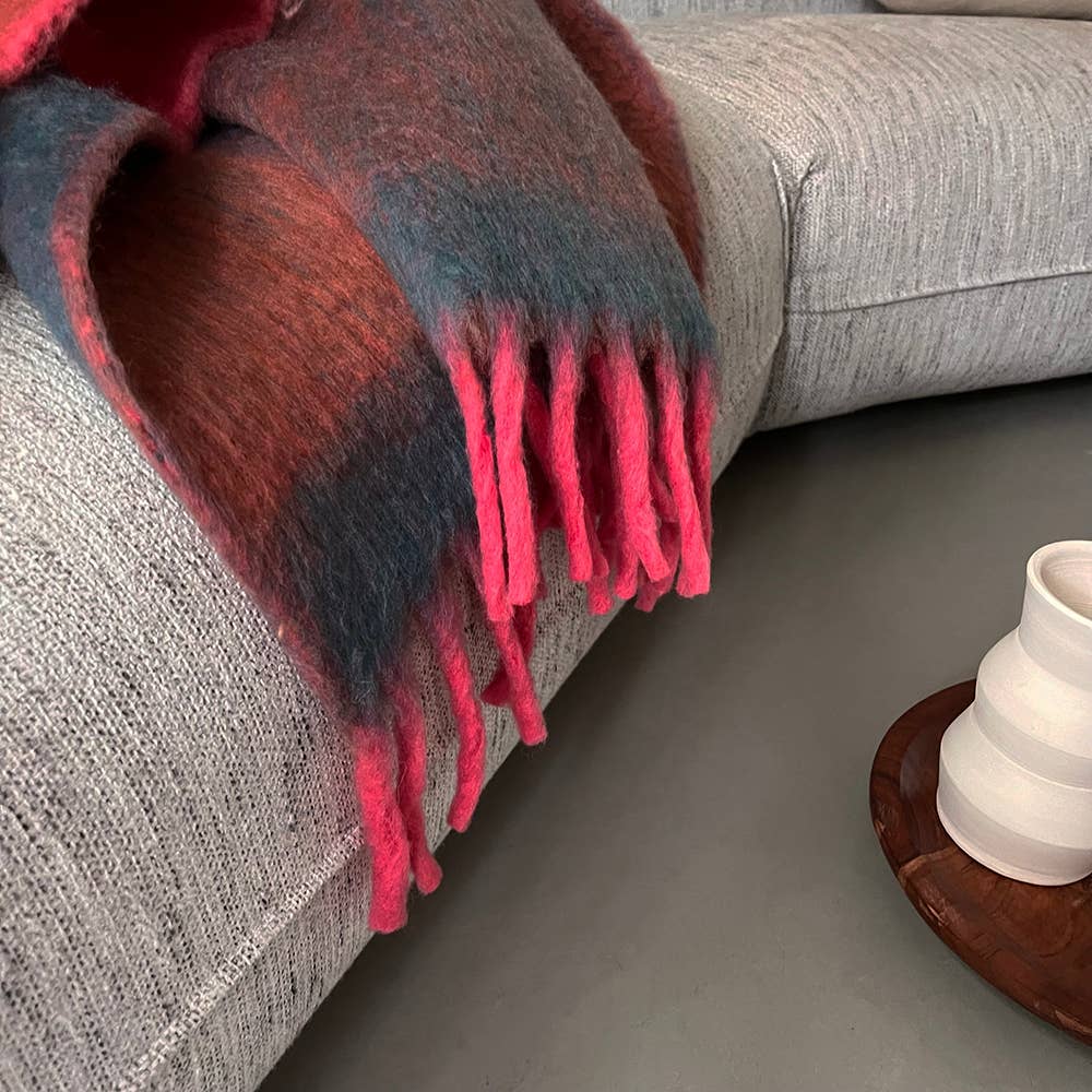 Malagoon Zapotec soft pink recycled throw blanket with textured woven finish