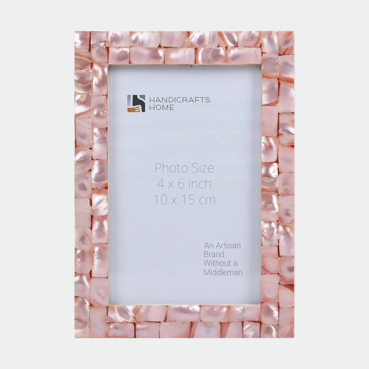 Pink mother of pearl picture frame in three sizes, featuring intricate inlay work and elegant design by Muqeem & Brothers.