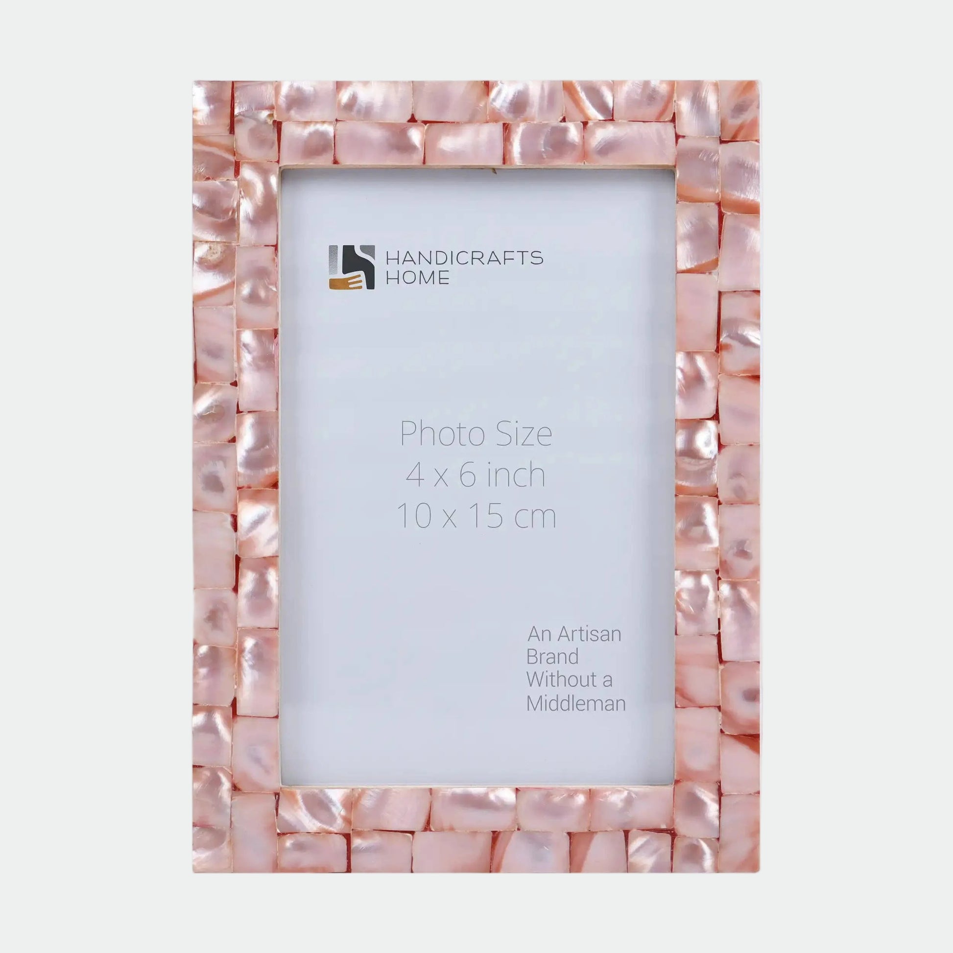 Pink mother of pearl picture frame in three sizes, featuring intricate inlay work and elegant design by Muqeem & Brothers.