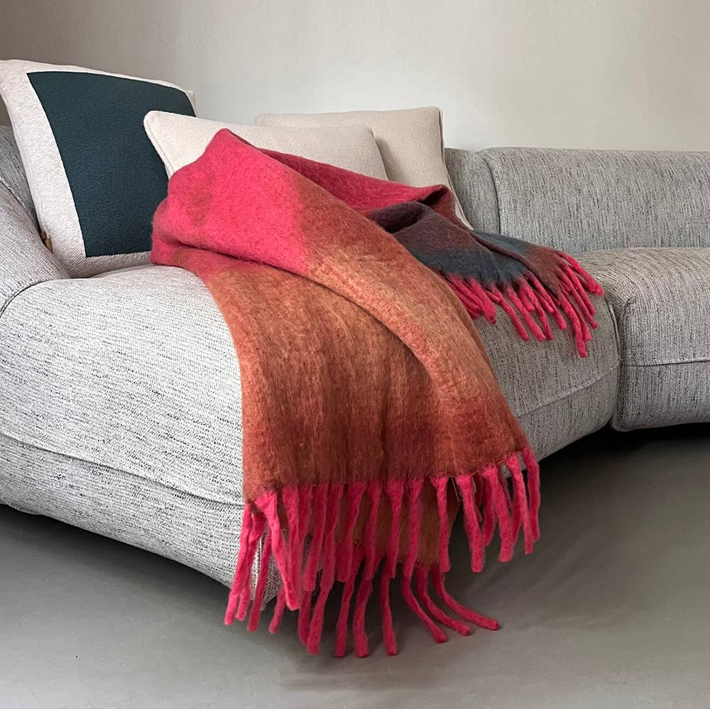 Malagoon Zapotec soft pink recycled throw blanket with textured woven design