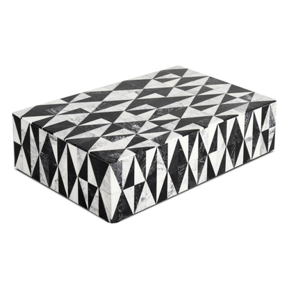 Set of seven decorative boxes with vibrant harlequin pattern in various sizes, designed by ST x OH for stylish storage.
