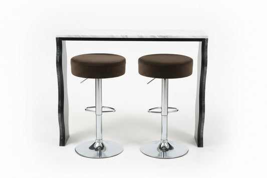Pair of vintage French 1970s stools by Stone Textile Studio with wooden legs and fabric seats, stylish retro seating for any space